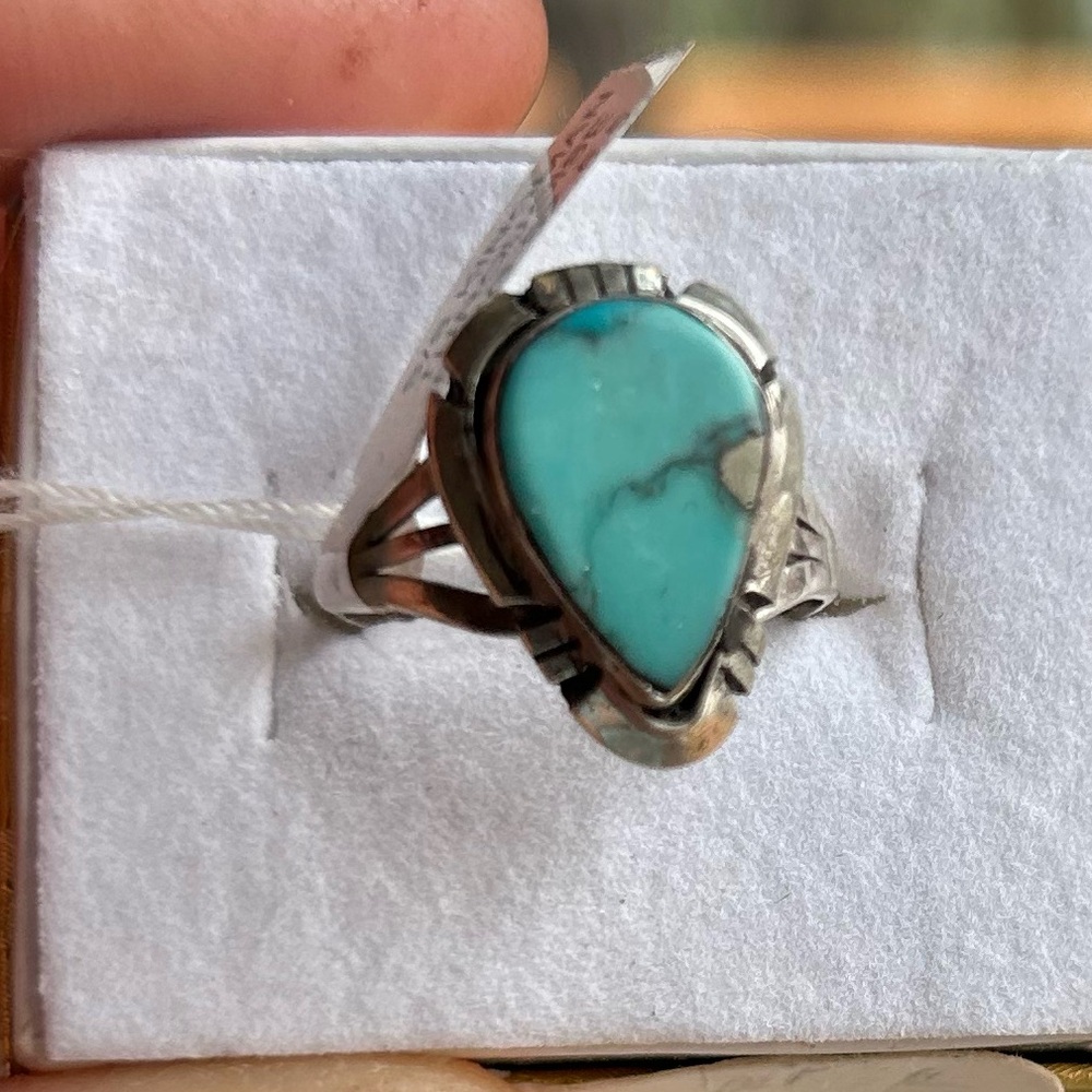Turquoise sterling silver Navajo made artist signed ring size 6.5